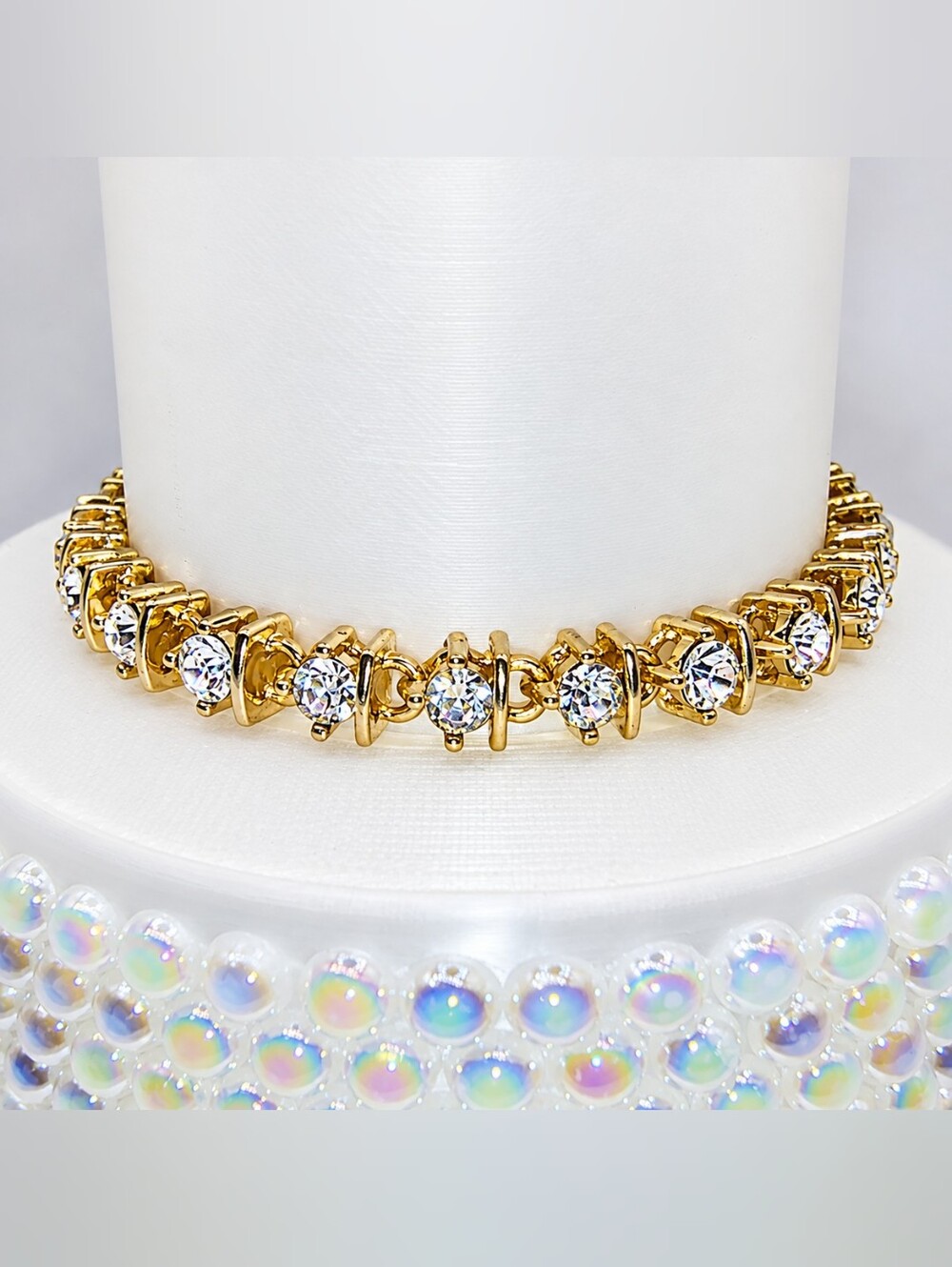Gold Tone Crystal Tennis Slider Bracelet Adjustable Sparkling Rhinestone